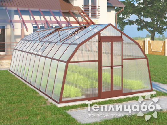 Теплица Рада Таймыр из поликарбоната, 3,5x8 метров, коричневая